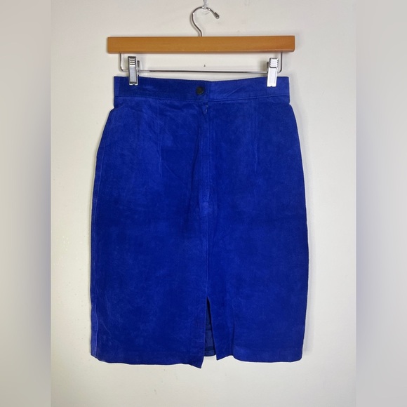 Vintage PS Sport Blue Suede Chic Pencil Skirt Leather Size 6 Y2K Western Rodeo - Picture 10 of 13